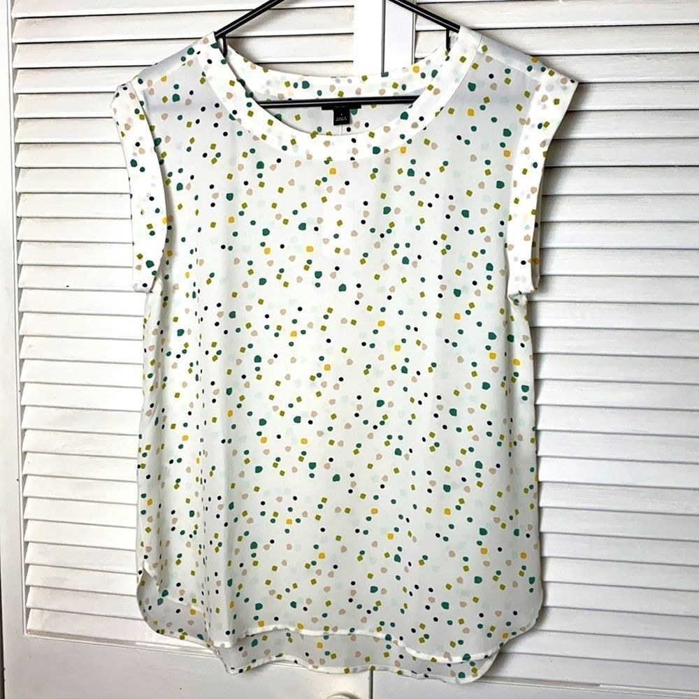 Ann Taylor blouse white with multi color polka dots.